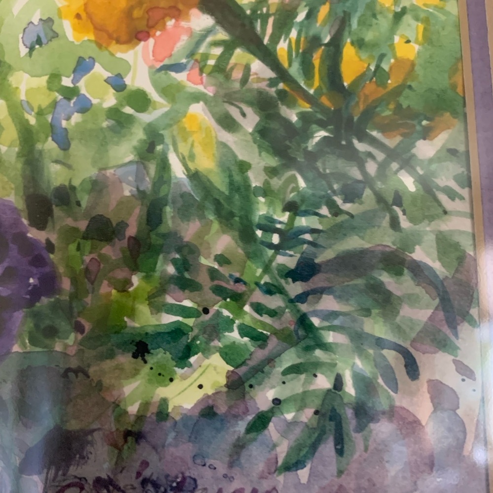 Vibrant Floral Watercolor Matted in Gold Frame and Signed By Artist 14” x 21” - Picture 5 of 10